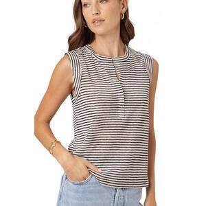 NEW SUNDAYS stripe linen sky tee in mono luxe stripe